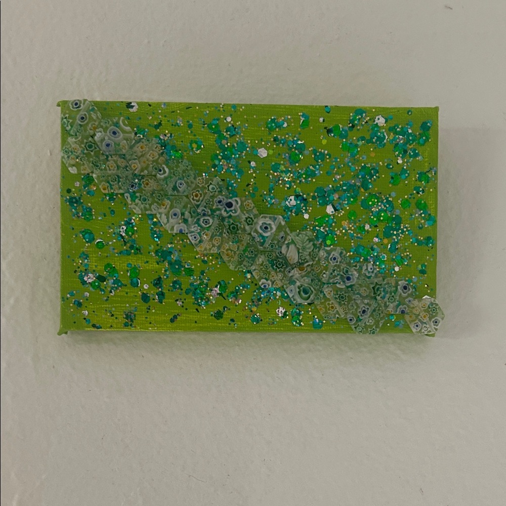Mini Green Abstract Home Art Canvas with Blue-Green Accents